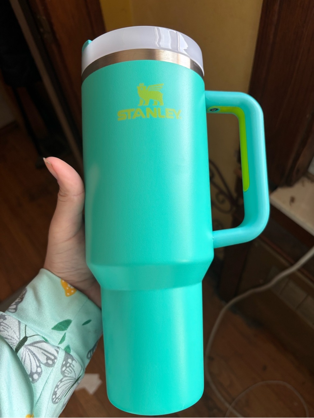 Stanley Travel Tumbler in Turquoise with Lime Accent